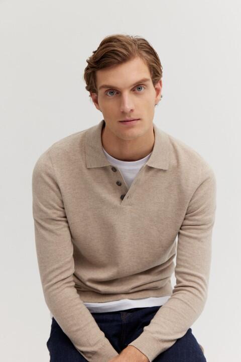 BASEFIELD - NOS Polo Pullover beige mel. - Gr. - M von BASEFIELD