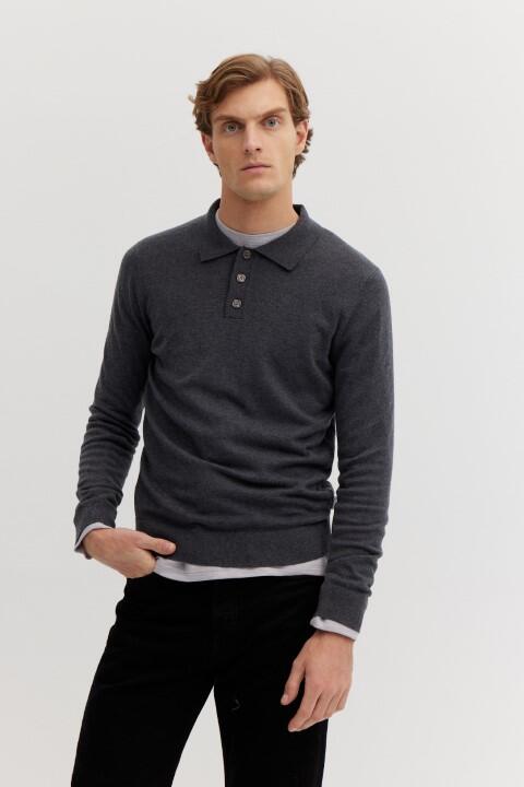 BASEFIELD - NOS Polo Pullover graphite mel. - Gr. - M von BASEFIELD