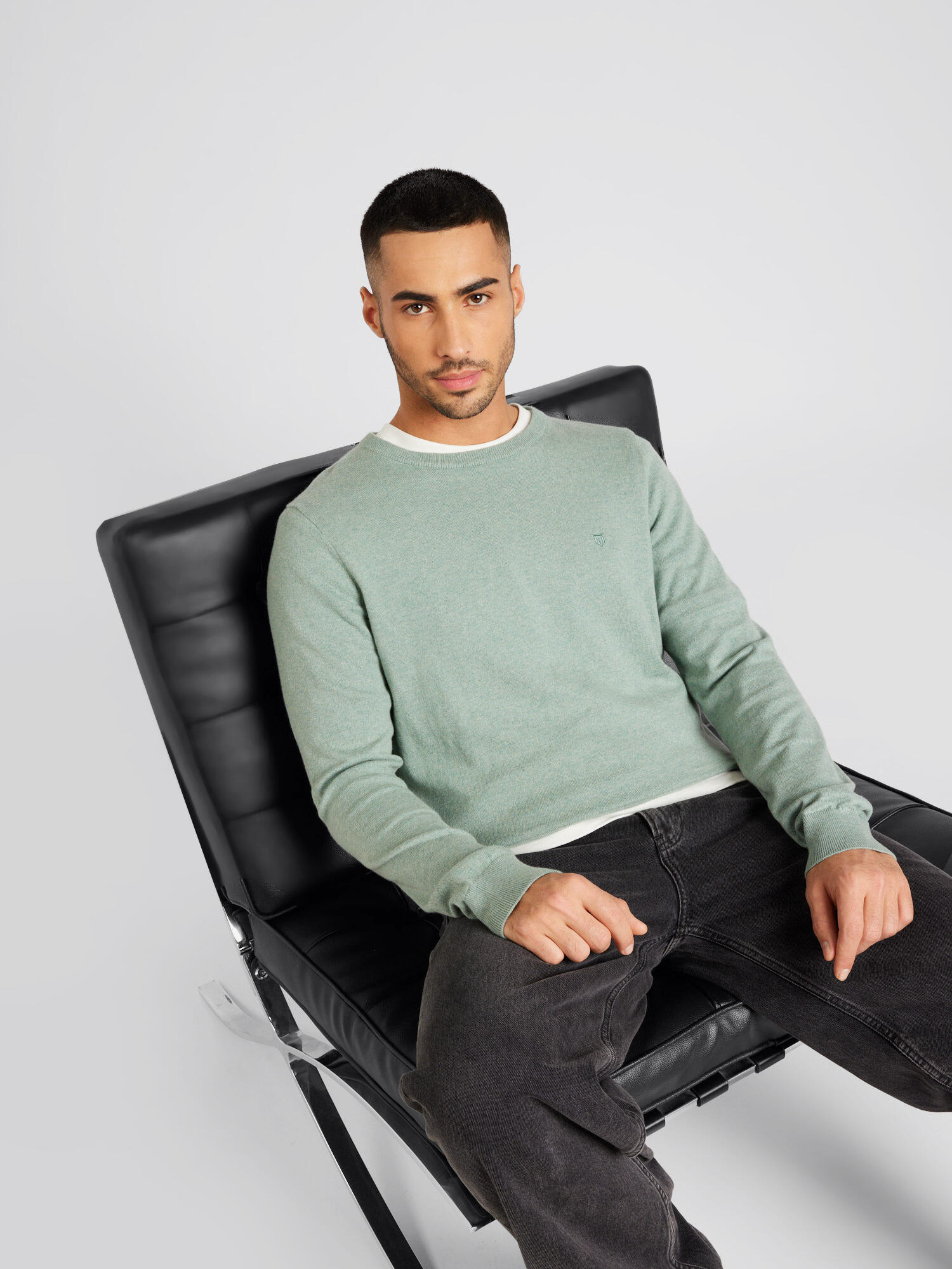 BASEFIELD - NOS Rundhals Pullover dusty green melange - Gr. - XXL von BASEFIELD