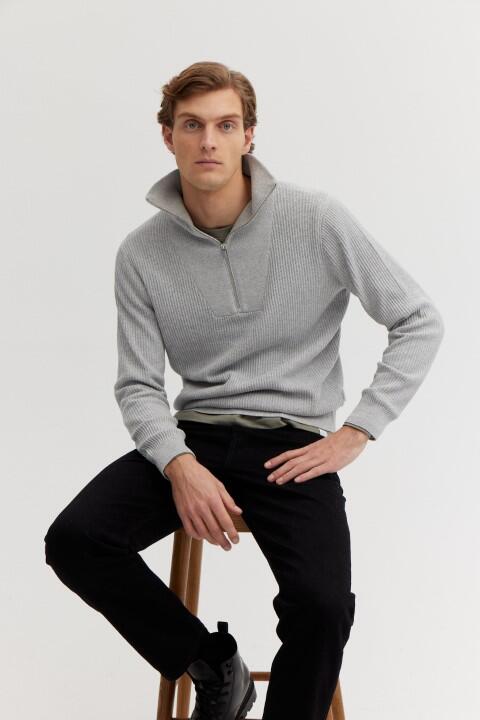 BASEFIELD - NOS Zip Troyer Pullover light grey mel. - Gr. - 3XL von BASEFIELD