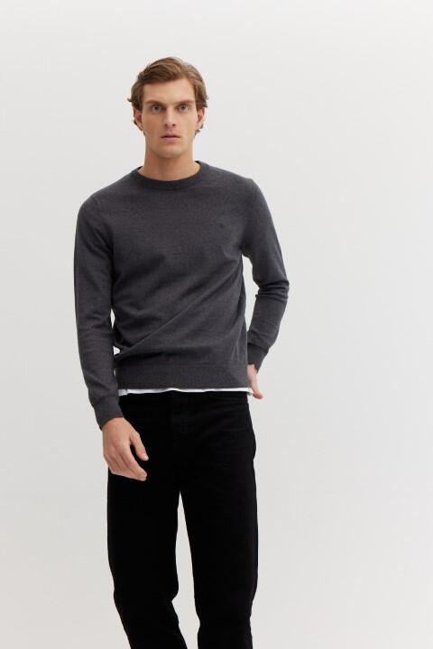 BASEFIELD - Rundhals Pullover graphite mel. - Gr. - M von BASEFIELD