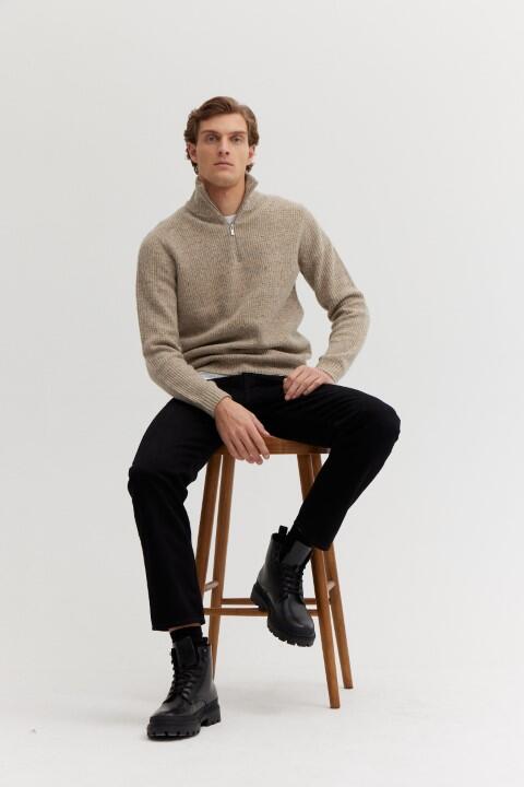 BASEFIELD - Zip Troyer Pullover beige mel. - Gr. - XL von BASEFIELD