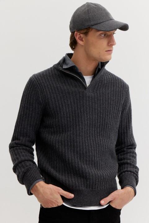 BASEFIELD - Zip Troyer Pullover graphite mel. - Gr. - S von BASEFIELD