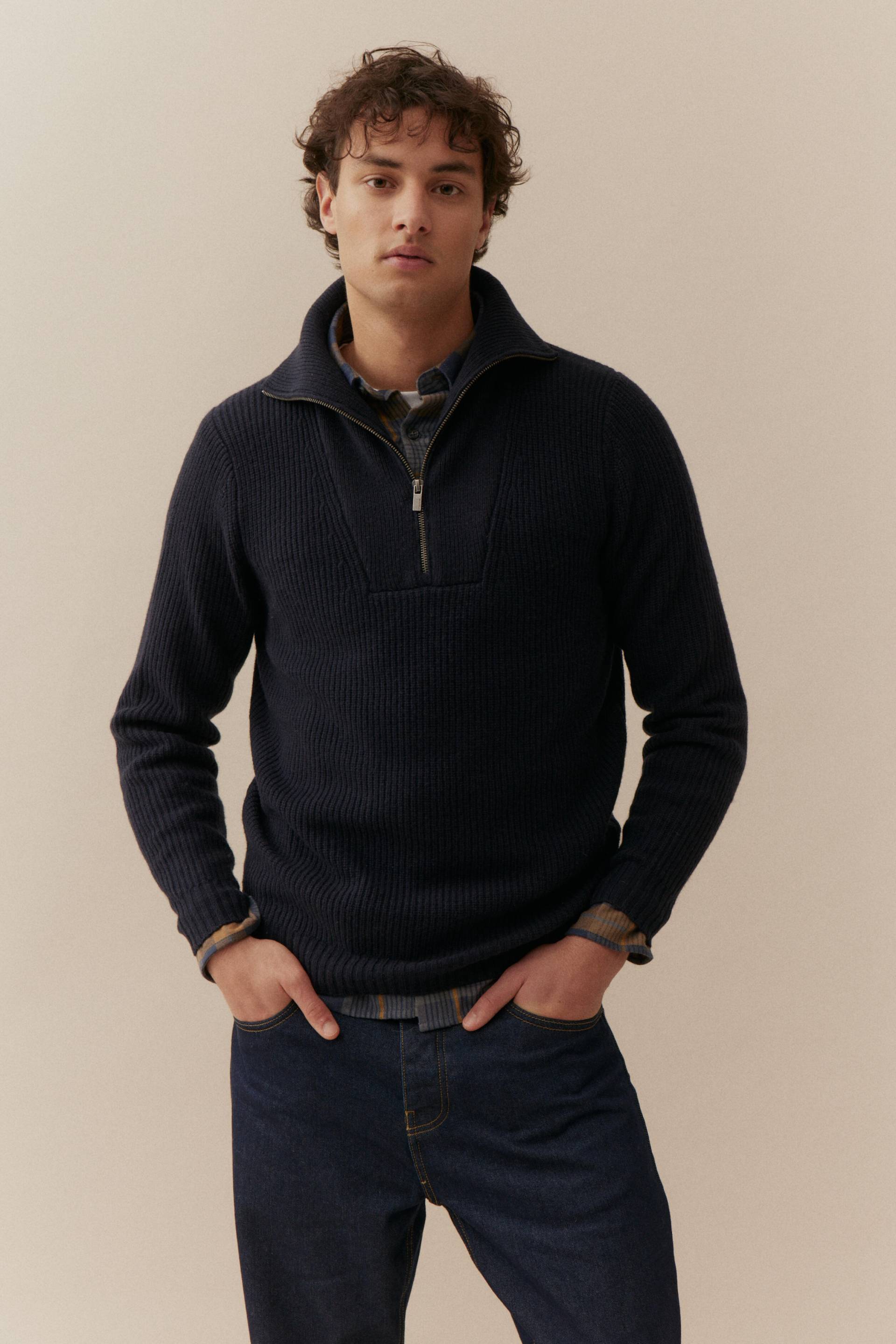 BASEFIELD - Zip Troyer Pullover night blue mel. - Gr. - XXL von BASEFIELD