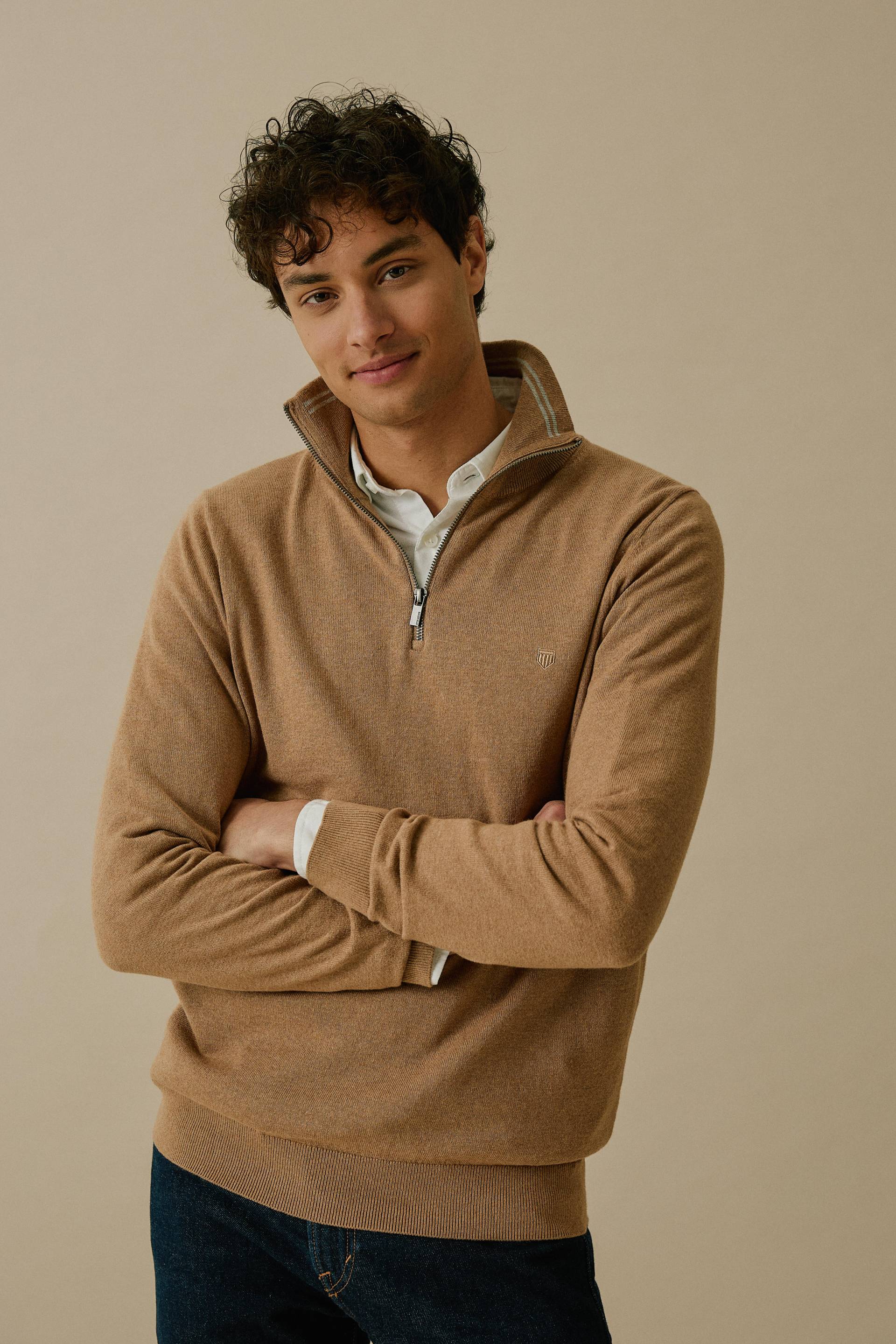 BASEFIELD - Zip Troyer Pullover toffee melange - Gr. - L von BASEFIELD
