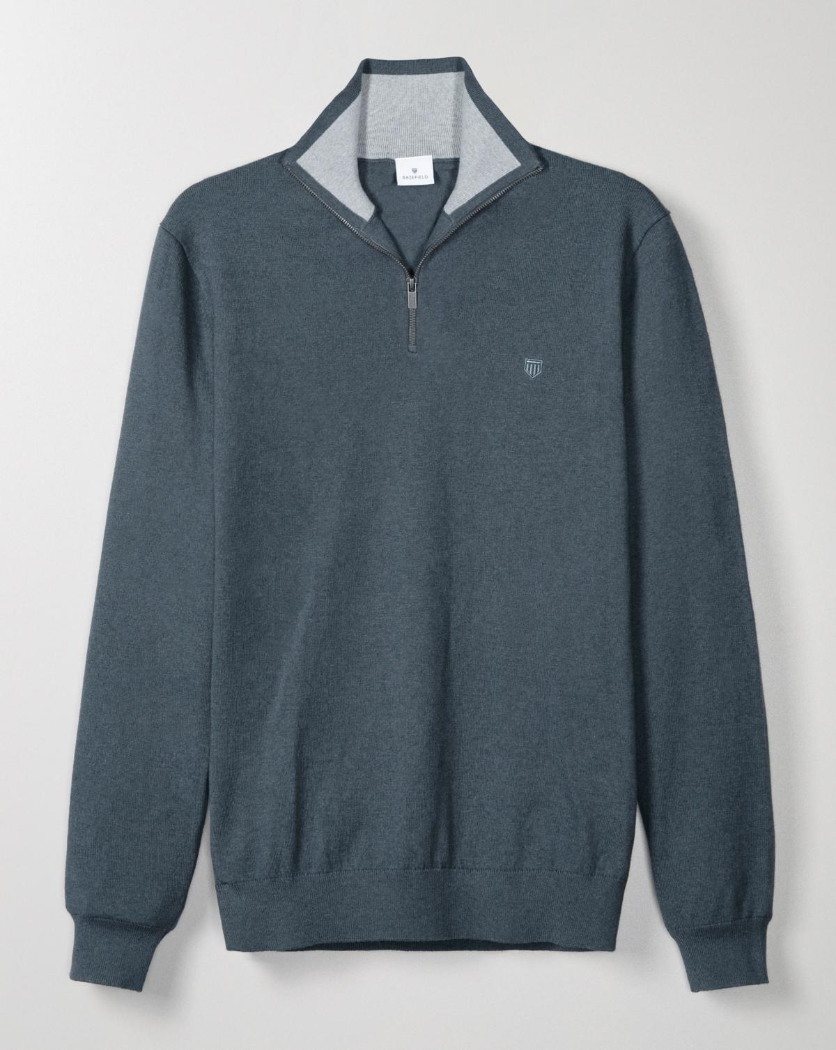 BASEFIELD - Zip Troyer smoky blue melange - Gr. - XXL von BASEFIELD