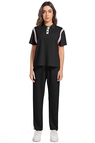 BASICDOT Damen Trainingsanzug Jogginganzug 2 Teilige Kurzarm Top/Hose Freizeitkleidung Sportswear Sommer Jogger Lounge Sets 50260-L von BASICDOT