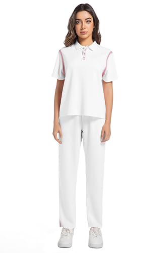 BASICDOT Damen Trainingsanzug Jogginganzug 2 Teilige Kurzarm Top/Hose Freizeitkleidung Sportswear Sommer Jogger Lounge Sets 50261-XL von BASICDOT