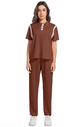 BASICDOT Damen Trainingsanzug Jogginganzug 2 Teilige Kurzarm Top/Hose Freizeitkleidung Sportswear Sommer Jogger Lounge Sets 50262-XXL von BASICDOT