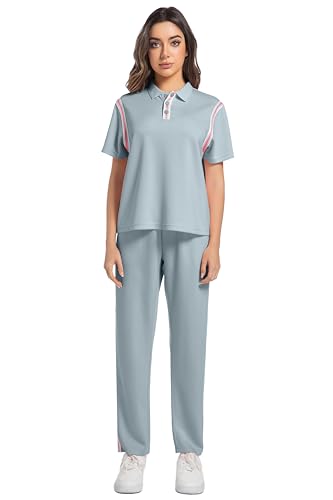BASICDOT Damen Trainingsanzug Jogginganzug 2 Teilige Kurzarm Top/Hose Freizeitkleidung Sportswear Sommer Jogger Lounge Sets 50263-XL von BASICDOT
