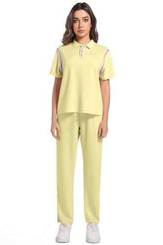 BASICDOT Damen Trainingsanzug Jogginganzug 2 Teilige Kurzarm Top/Hose Freizeitkleidung Sportswear Sommer Jogger Lounge Sets 50264-XL von BASICDOT