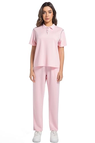 BASICDOT Damen Trainingsanzug Jogginganzug 2 Teilige Kurzarm Top/Hose Freizeitkleidung Sportswear Sommer Jogger Lounge Sets 50265-XXL von BASICDOT
