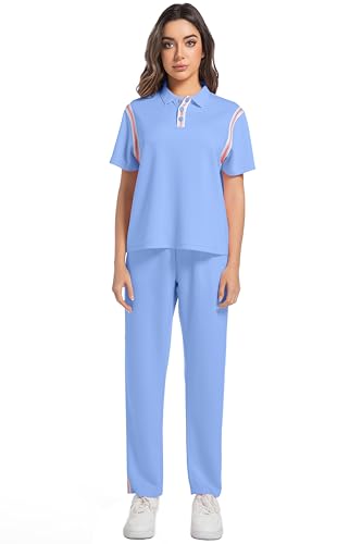 BASICDOT Damen Trainingsanzug Jogginganzug 2 Teilige Kurzarm Top/Hose Freizeitkleidung Sportswear Sommer Jogger Lounge Sets 50266-S von BASICDOT