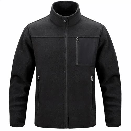 BASICDOT Fleecejacke Herren mit Vollreißverschluss, Leichtgewicht Outdoor Winterjacke für Wandern, Laufen und Freizeit Warme Jacke Hr-de-01-XXL von BASICDOT