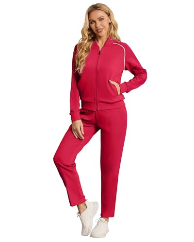 BASICDOT Jogginganzug Damen Set Lang Trainingsanzug Zweiteiler Frauen Freizeitanzug Langarm Reißverschluss 7017-M von BASICDOT