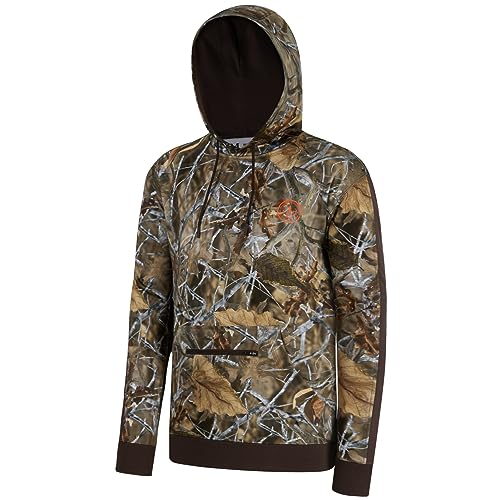 BASSDASH Herren Jagd-Fleece-Kapuzenpullover, mittelschwer, wasserabweisend, Tarnmuster, Angeln, Outdoor, Sweatshirt, FS29M, Herbstwald/Braun, Large von Bassdash