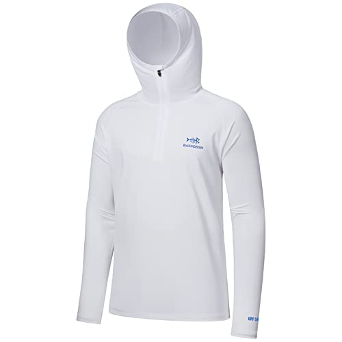 BASSDASH Herren-Kapuzenpullover mit LSF 50+, 1/4-Reißverschluss, schnell trocknend, Langarm, Sonnenschutz FS24M, Weiss/opulenter Garten, L von Bassdash