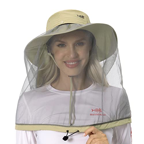 Bassdash UPF 50+ Moskito Sonnenhut mit verstecktem Kopfnetz und Nackenschutz für Herren Damen Angeln Wandern Camping,Khaki von Bassdash