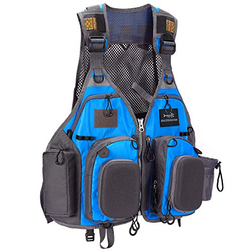 Bassdash Herren Angeln Weste Multifunktionsweste Anglerweste mit biszu max.20 Taschen für Fliegenfischen und Outdoor Freizeit (F22 - Vivides Blau) von Bassdash