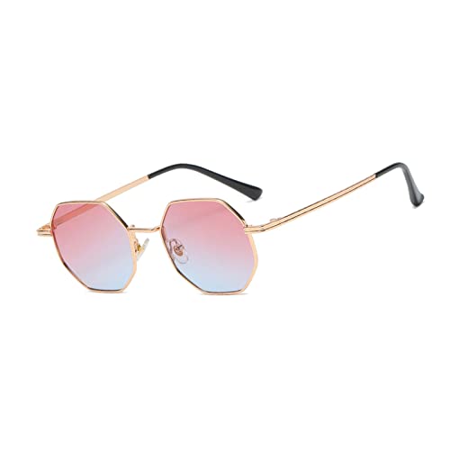 Getönte Sonnenbrille, Sonnenbrille mit Metallrahmen, Sonnenbrille für Damen, Retro Polygon Farbverlauf, Vintage-Stil, transparent, für Damen und Herren, Rosa, Blau., Einheitsgröße von BASTOUR