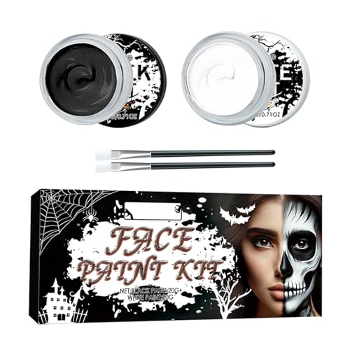 Halloween Schminke Schwarz Weiß, Halloween Spezialeffekt Make Up Set, Gesicht Farbe Körper Malerei mit 2 Makeup Pinsels, Vampire Zombie Joker Skelett Schminke, Face Paint Für Erwachsene Kinder von BASTOUR