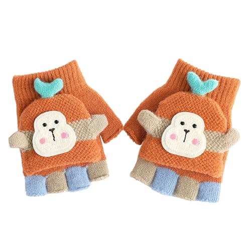 Kinder Halbfinger Handschuhe,Fingerlose Fingerhandschuhe mit Flip Top,Jungen Mädchen Winter Handschuhe,Winter Cartoon Fingerhandschuhe,Winterhandschuhe,Kinder Winter Strickhandschuhe (Orange) von BASTOUR