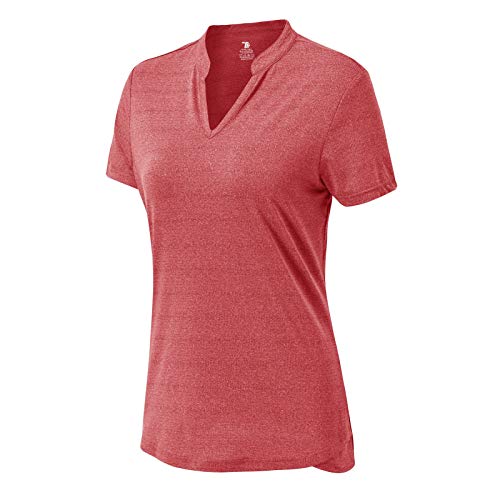 BASUDAM Damen Golf Polo Shirts V-Ausschnitt Kurzarm Kragenlos Tennis Running T-Shirts Quick Dry - Rot - Klein von BASUDAM