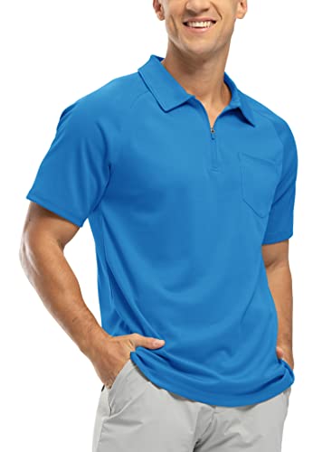 BASUDAM Herren Poloshirts mit Reißverschluss, schnell trocknend, kurzärmelig, lässig, Outdoor, Blau (Azure), 3X-Groß von BASUDAM