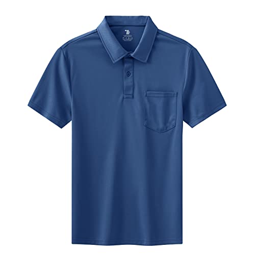 BASUDAM Herren Poloshirts mit Tasche Quick Dry Kurzarm Active Performance, Blaue Asche, Mittel von BASUDAM