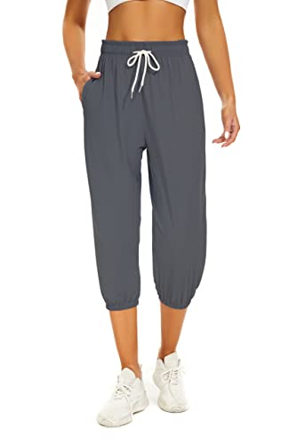 BATHRINS Damen Jogginghose 3/4 Hose Sporthose Sommer Freizeithosen Loose Bequeme Trainingshose mit Taschen und Verstellbarem Kordelzug von BATHRINS