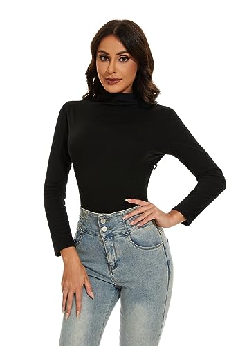 BATHRINS Damen Rollkragen Langarmshirt Basic Slim Fit Thermo Shirt Langarm Top für Herbst Winter, 1 Stück Thermooberteile für Damen(Schwarz,XXL) von BATHRINS