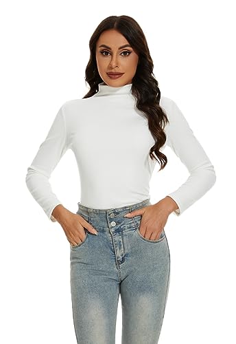 BATHRINS Damen Rollkragen Langarmshirt Basic Slim Fit Thermo Shirt Langarm Top für Herbst Winter, 1 Stück Thermooberteile für Damen(Weiß,S) von BATHRINS