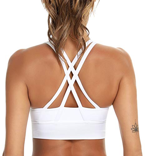 BATHRINS Damen Sport BH Push Up Frauen Starker Halt Bustier Atmungsaktiv Elastizität Ohne Bügel Gepolsterte Cups entfernbar für Fitness Lauf Yoga(Weiß,L) von BATHRINS