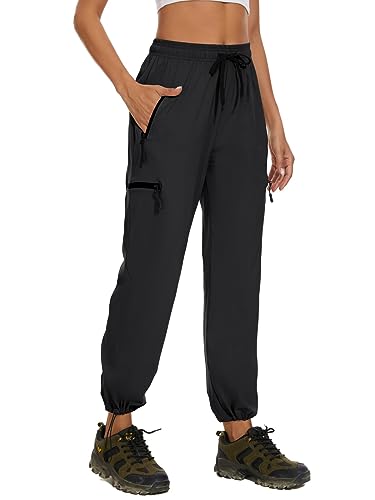 BATHRINS Damen Wanderhose Schnelltrocknend Outdoorhose Leicht Atmungsaktiv Trekkinghose Damen Stretch Funktionshose mit Reißverschlusstaschen(Schwarz,M) von BATHRINS