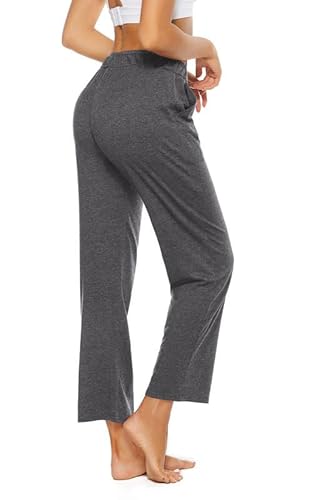 BATHRINS Freizeithose Sporthose Damen Lang Hose Unifarbe Jogginghose Hausehose Loose Fit Baumwolle mit Taschen und Verstellbarem Kordelzug(Grau,XXL) von BATHRINS