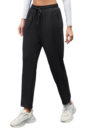 BATHRINS Jogginghose Damen Sporthose Lang Baumwolle Trainingshose Freizeithose High Waist Yoga Hose Elegant Sweathose Joggpants mit Reißverschlusstasche(Schwarz,XL) von BATHRINS