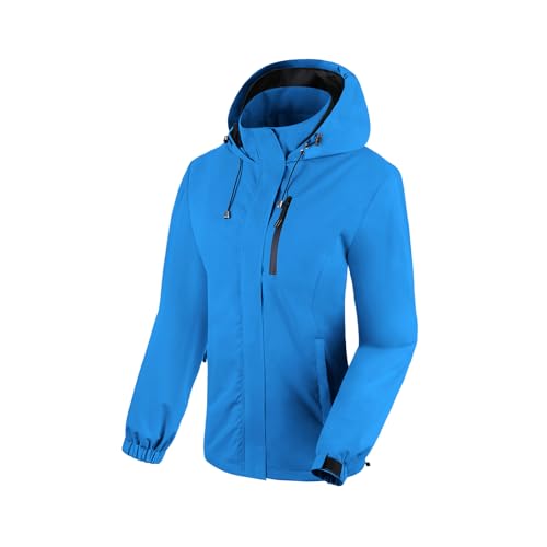BATHRINS Regenjacke Damen Wasserdicht Atmungsaktiv Wanderjacke Windbreaker Damen Leicht Outdoor Jacke Mesh Gefüttert Fahrrad Jacke mit Kapuze（Blau,XXL） von BATHRINS