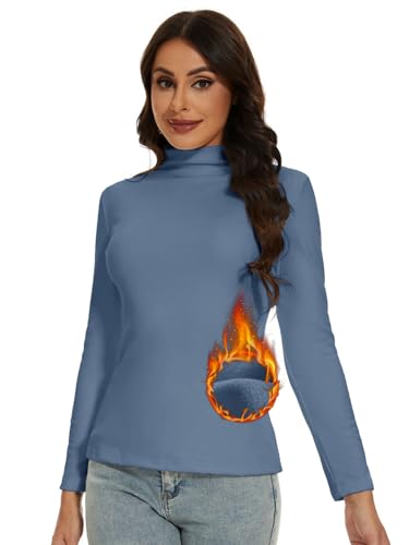 BATHRINS Thermo Oberteil Damen Rollkragenpullover Elegant Langarm Thermoshirt Slim Fit Turtleneck Damen Warm Thermounterwäsche für Herbst Winter(Blau,XL) von BATHRINS
