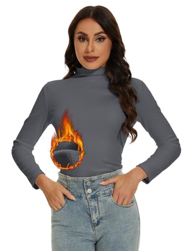 BATHRINS Thermo Oberteil Damen Rollkragenpullover Elegant Langarm Thermoshirt Slim Fit Turtleneck Damen Warm Thermounterwäsche für Herbst Winter(Grau,S) von BATHRINS