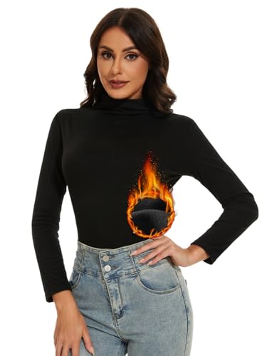 BATHRINS Thermo Oberteil Damen Rollkragenpullover Elegant Langarm Thermoshirt Slim Fit Turtleneck Damen Warm Thermounterwäsche für Herbst Winter(Schwarz,XL) von BATHRINS