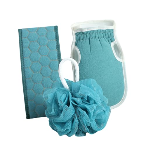 BATHVEVE 1 Satz Badetuch-Set für Bad-Körperpeeling Peeling-Rückenwäscher Luffa Bad Peeling Badeschrubber Streifen Badeset Peelingbad Rücken Badetuch Wolkensamt Blue von BATHVEVE