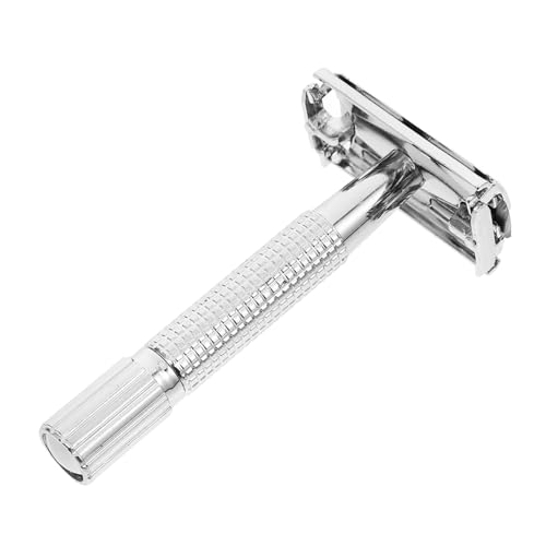 BATHVEVE 1 Satz Haarentferner Rasierer Rasiermesser mit austauschbarer Klinge zweischneidiger Rasierer Zweischneidiger Sicherheitsrasierer Rasierhobelgriff Edelstahl Silber von BATHVEVE