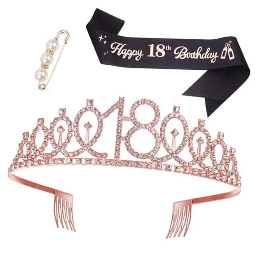 BATHVEVE 1 Set Gürtel Perlennadel Geburtstagskrone Und Schärpe Geburtstagsfeier Tiara Geburtstagszubehör 18 Geburtstagskrone Geburtstagskrone Für Mädchen Geburtstagshaarschmuck Strass von BATHVEVE