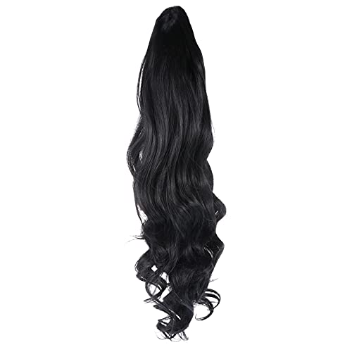 BATHVEVE 1 Stück Long Curly Wig Hochwertige Langhaarperücke für Damen aus Hitzebeständigen Kunstfasern für Kostüme Cosplay Partys und Tägliches Styling Schwarz Mittlere Teilung von BATHVEVE
