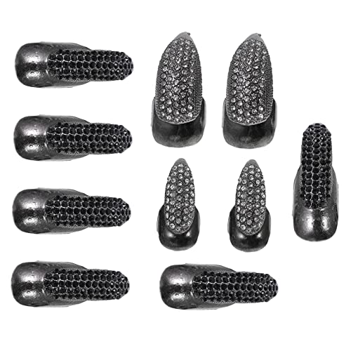 BATHVEVE 10 Stück Teiliges Fingerringe aus Metall mit Punk Nagelkrallen für Halloween Kostümparty und Cosplay Verziert mit Funkelnden Strasssteinen für Auftritte und Besondere Anlässe von BATHVEVE
