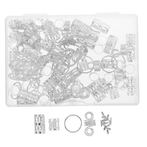 BATHVEVE 100stücke Silberne Haarschmuck Ringe Metal Hair Cuffs Set Für Zöpfe Dreadlocks Hochzeiten Stilvolle Haaraccessoires Für Frauen Mädchen Bei Partys Und Cosplay von BATHVEVE