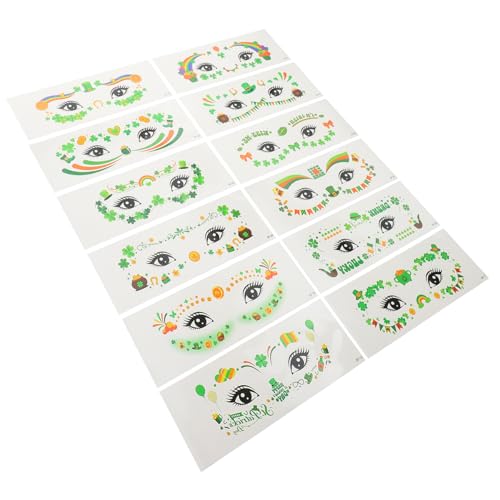 BATHVEVE 12 Blatt Kleeblatt Gesichtstatoos für Patrick's Day Temporäre Aufkleber für Irische Festtags Make Up Einfache Anwendung Deko für Partys und von BATHVEVE