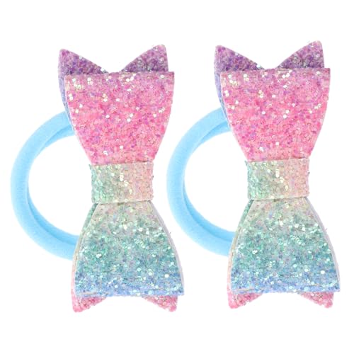 BATHVEVE 1paar Bunte Glitzer Haargummis Mit Schleife Elastische Haargummis Für Mädchen Für Partys Und Besondere Anlässe Geeignet Für Feines Und Dickes Haar von BATHVEVE