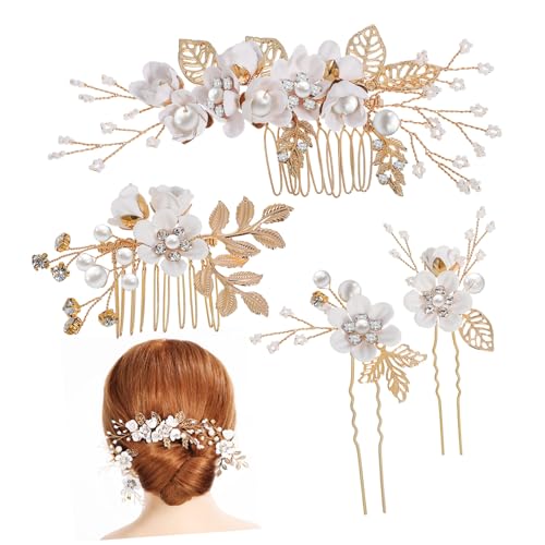 BATHVEVE 1satz Blumen-haaraccessoires Set Mit Perlen Und Strass Teiliges Braut Haarschmuck Für Hochzeiten Partys Und Besondere Anlässe Haarspangen Für Damen von BATHVEVE