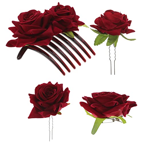 BATHVEVE 1satz Künstliche Rosen Haarkamm Brautschmuck Haaraccessoires Für Hochzeit Förmige Clips Und Brosche Elegantes Haarzubehör Für Bräute Und Brautjungfern von BATHVEVE